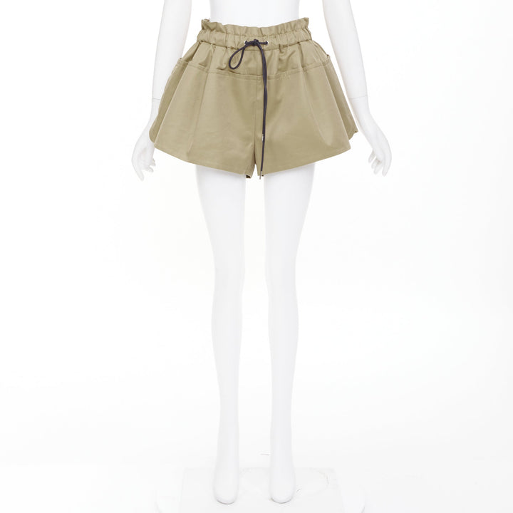 SACAI 2024 beige khaki cotton paperbag drawstring utility bubble shorts JP1 S