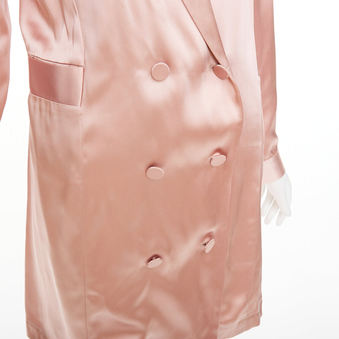 FLEUR DU MAL pink silky double breasted pocketed longline blazer coat US0 XS