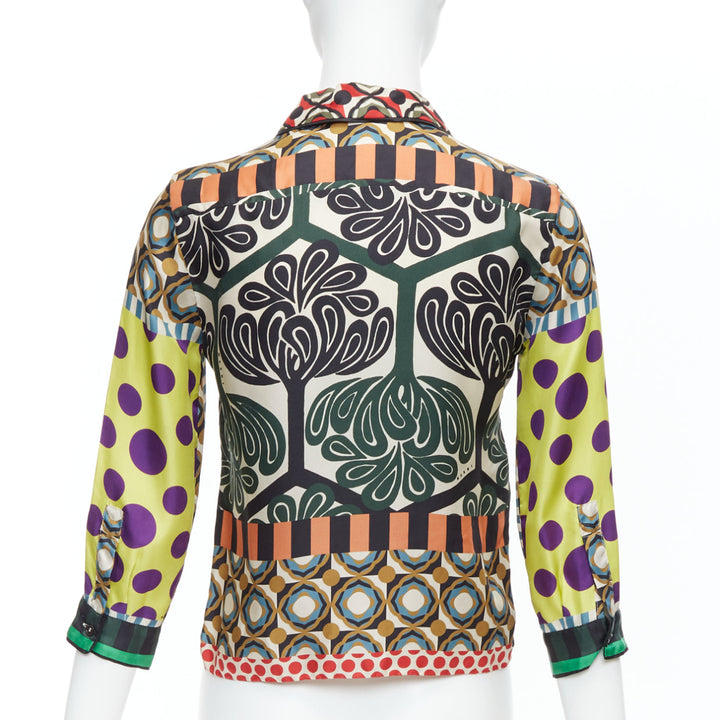 MARNI 2011 100% silk multicolor abstract polka dot print crop shirt IT36 XXS