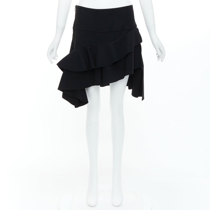 BALENCIAGA 2012 Runway black scuba structured ruffle slit skirt FR40 L