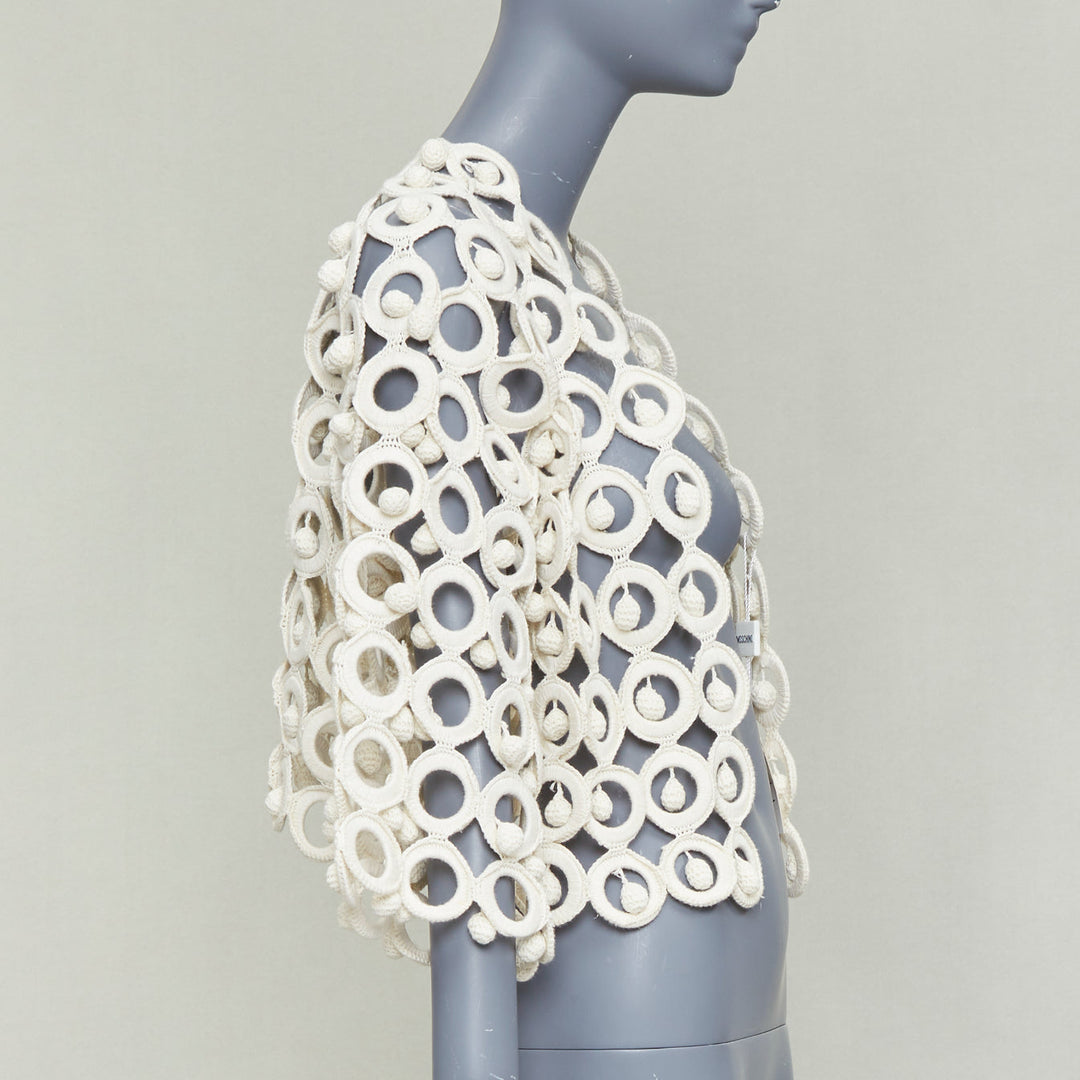 rare MOSCHINO 1980's Vintage cream macrome crochet drop ball crop jacket IT40 S
