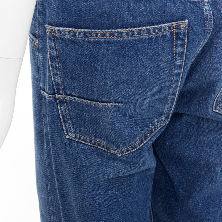 CHRISTIAN DIOR blue washed darted pockets frayed hem wide cropped jeans FR32 XXS