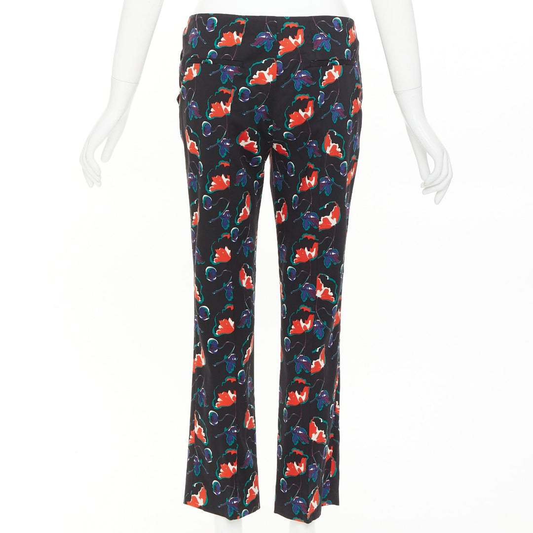 MIU MIU 2014 black red blue wool floral cropped kick flare trousers IT38 XS