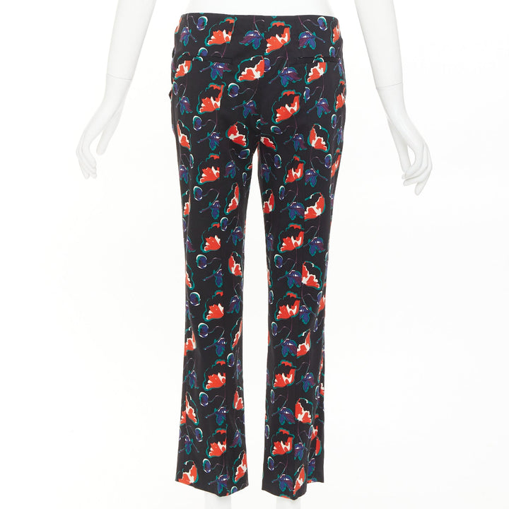 MIU MIU 2014 black red blue wool floral cropped kick flare trousers IT38 XS