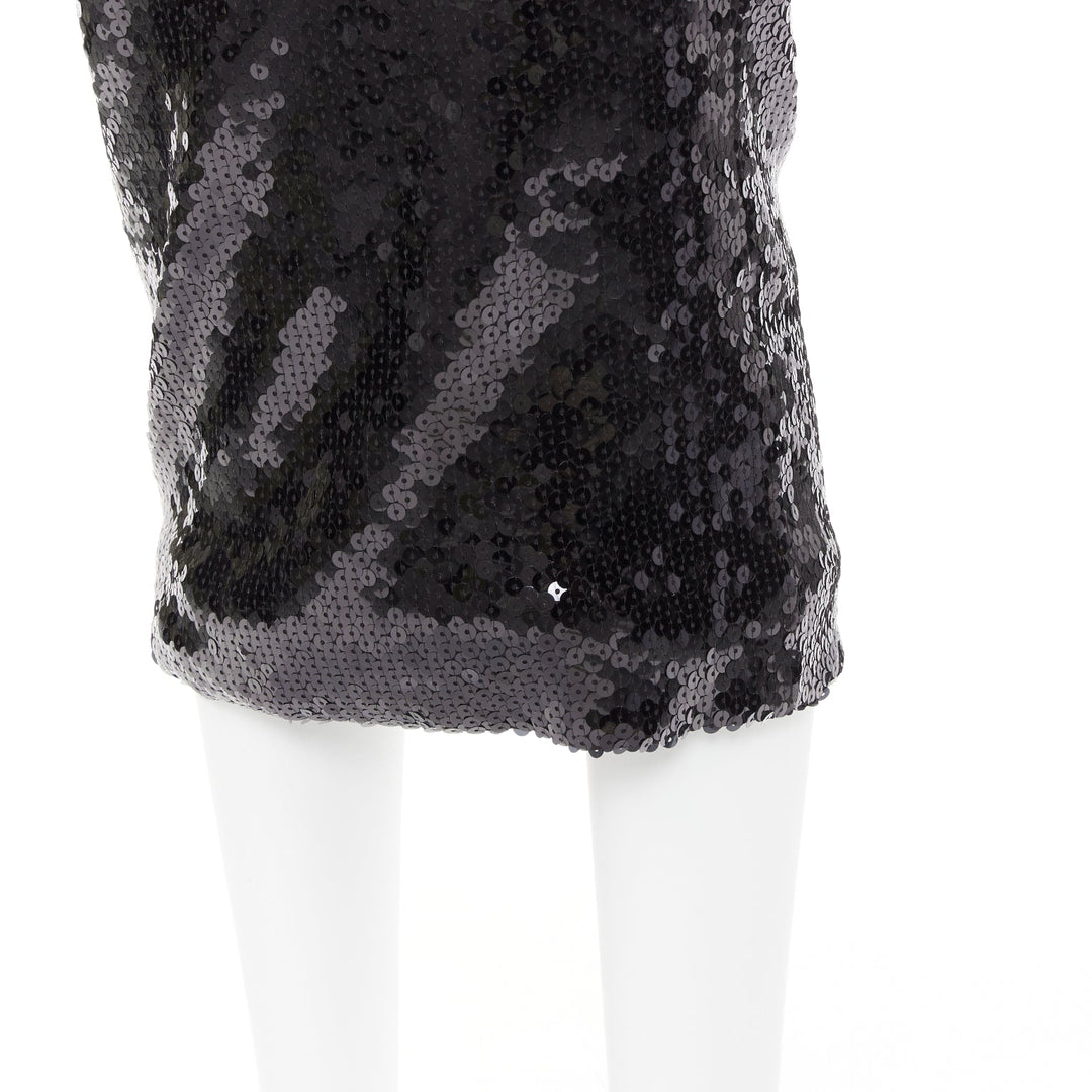 ALEXANDRE VAUTHIER SS2023 Runway black sequinned off shoulder stretch midi dress