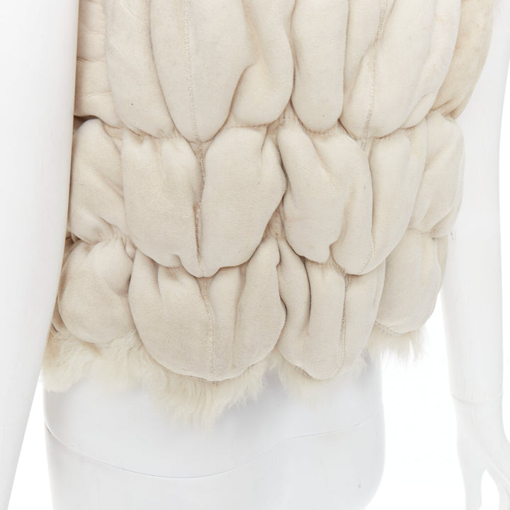 JOSEPH beige lambskin leather fur elastic stitching bolero vest FR36 S