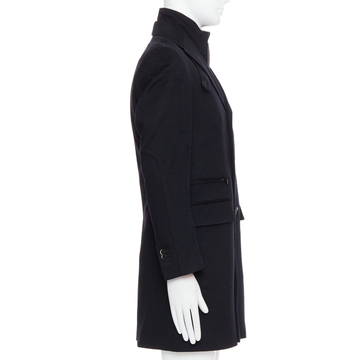 CORNELIANI black extrafine virgin wool layered collar coat IT44 XS