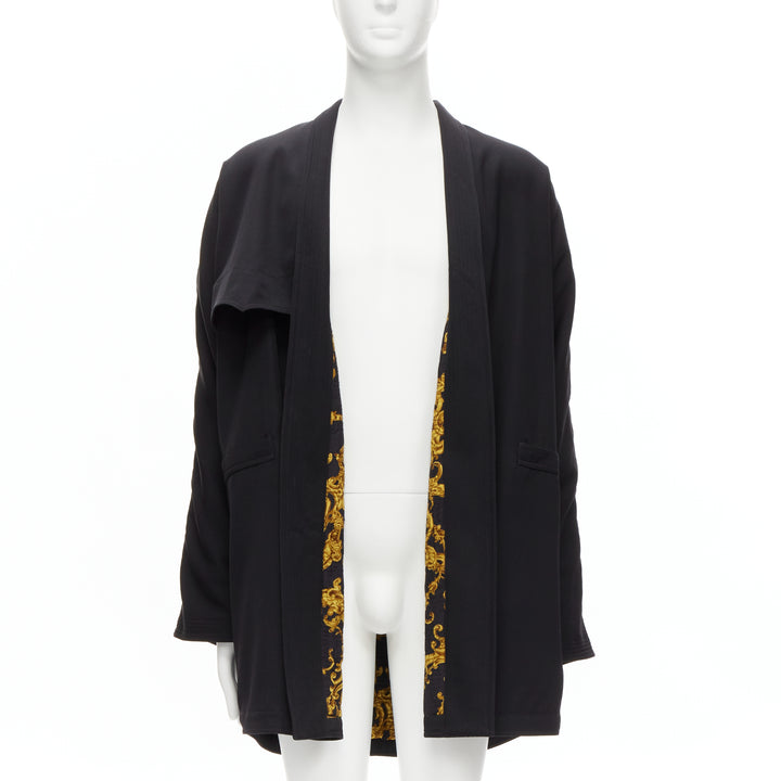 GIANNI VERSACE Vintage 100% wool black gold barocco lined robe coat jacket