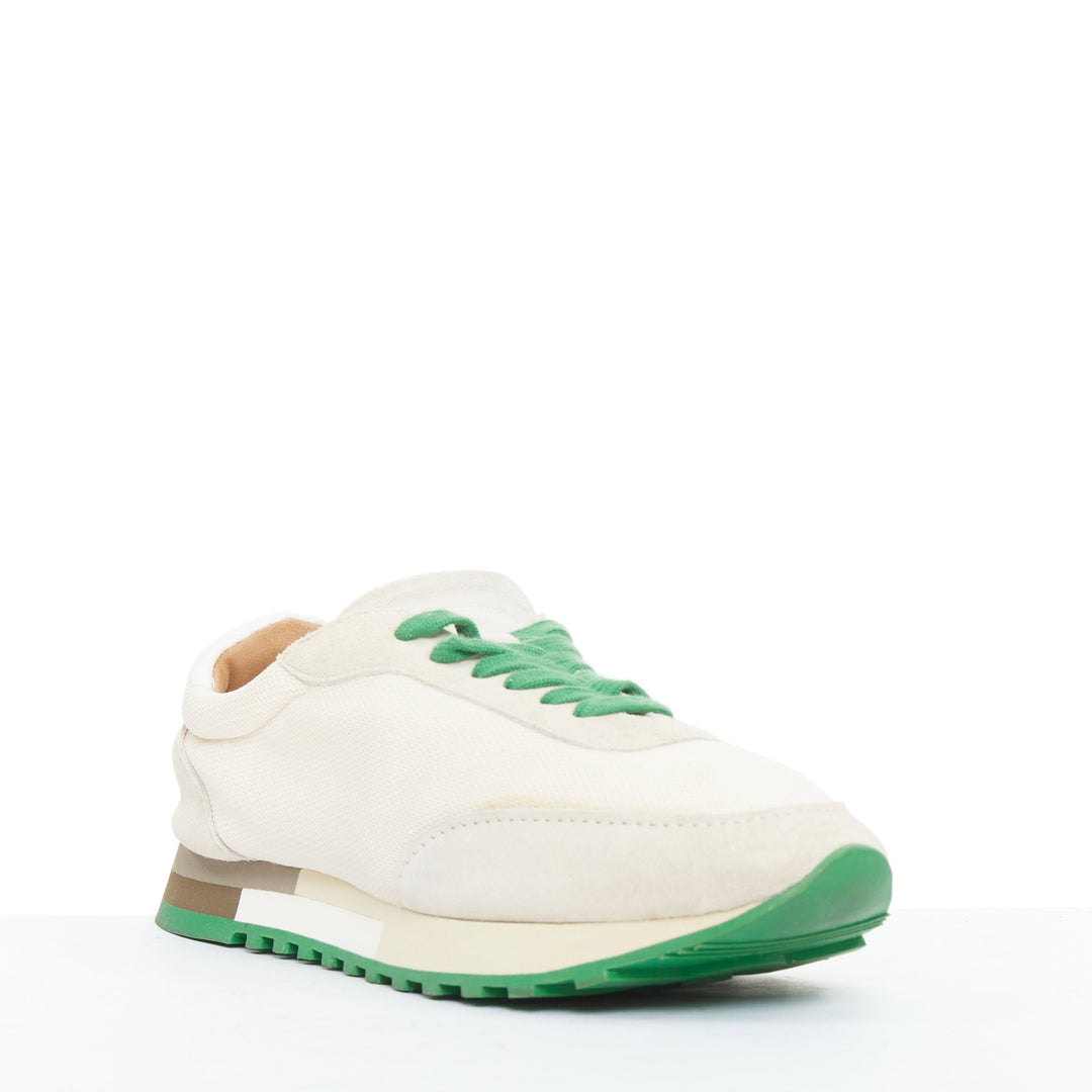 THE ROW 2022 Owen ivory beige green mesh suede panelled running sneakers EU37.5