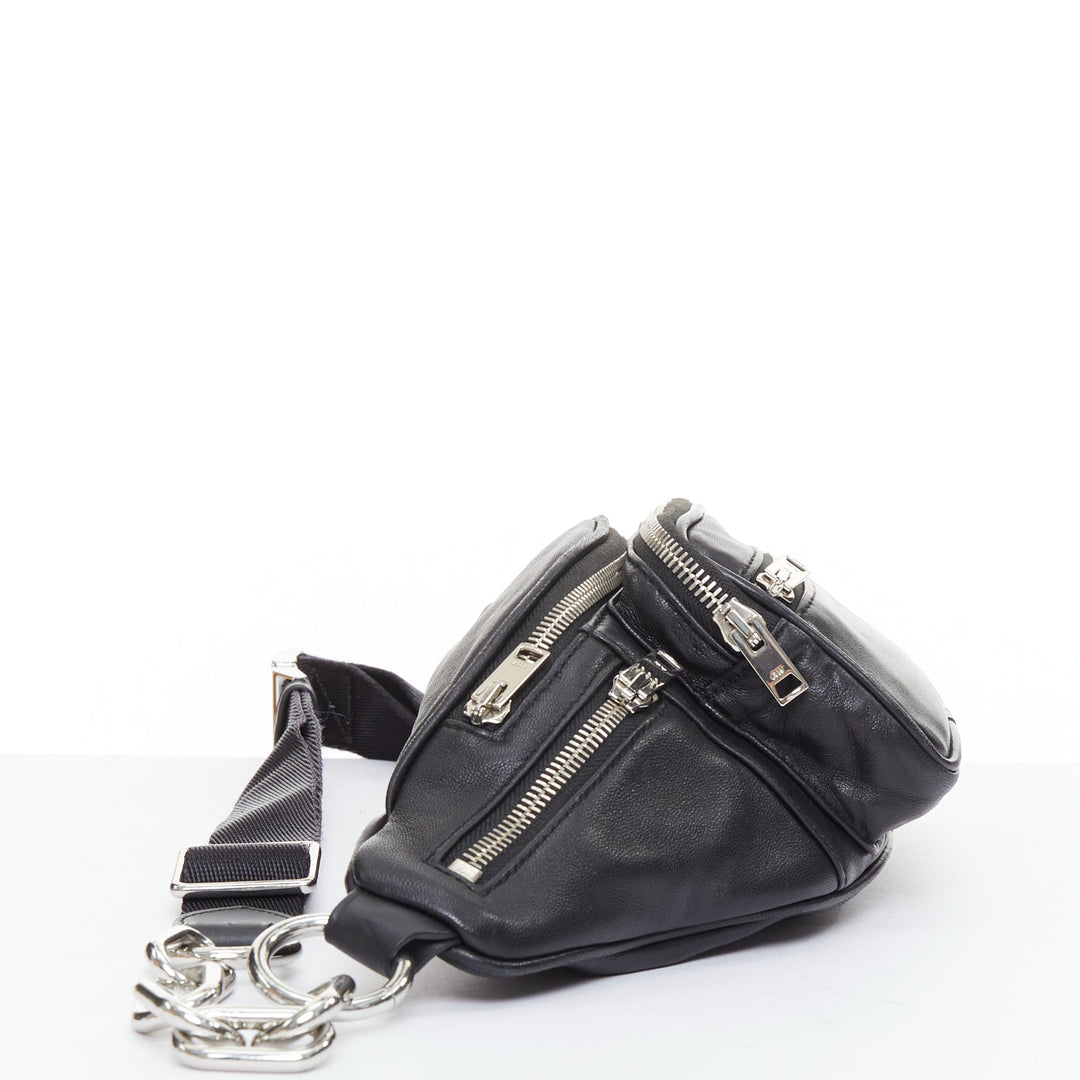 ALEXANDER WANG Attica black leather silver multi zip waist belt bag