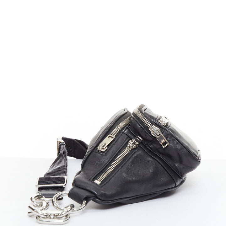 ALEXANDER WANG Attica black leather silver multi zip waist belt bag
