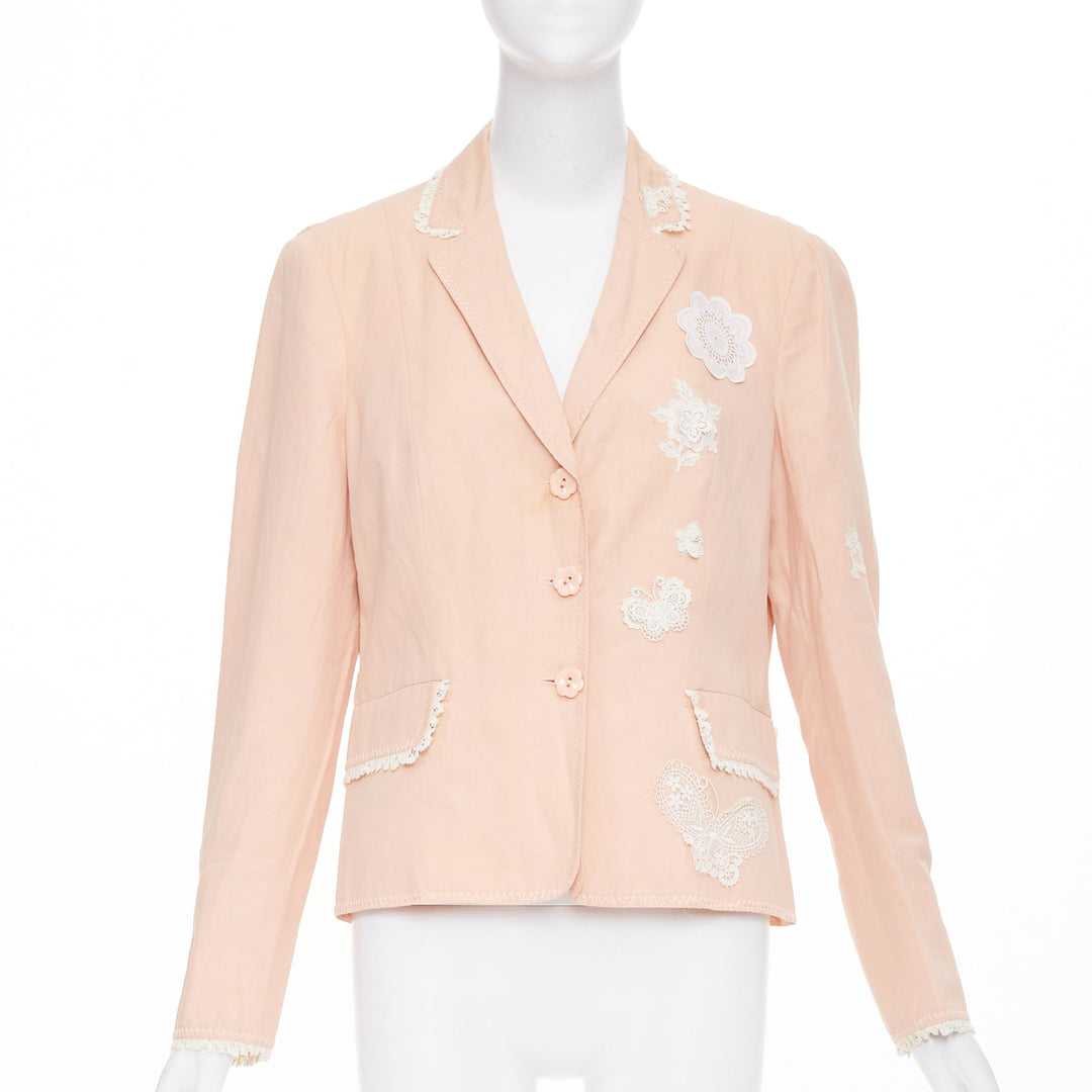 MOSCHINO Cheap and Chic lace butterfly applique pink cotton blend jacket IT48 XL