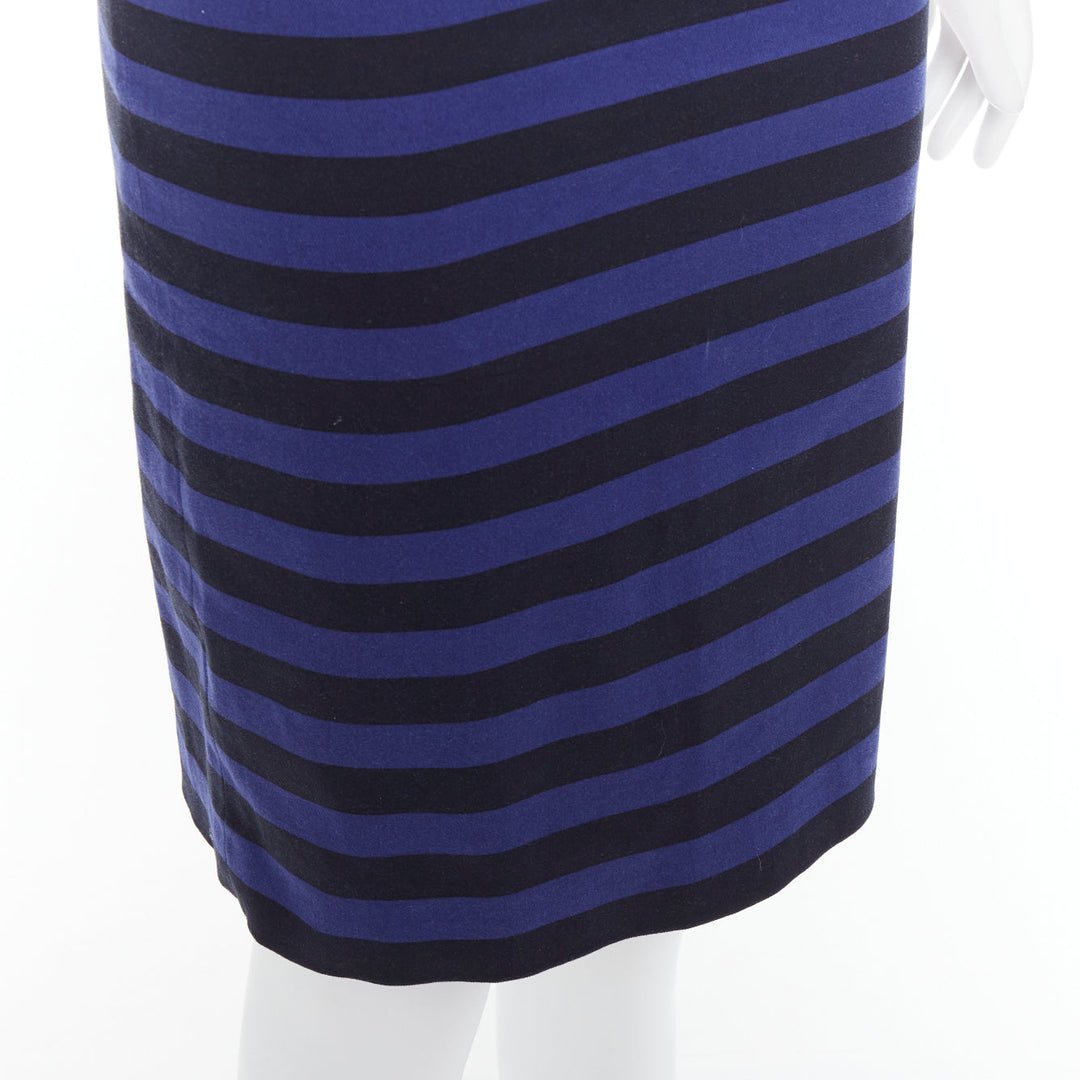 PRADA blue black striped back slit waist darts pencil skirt IT38 S