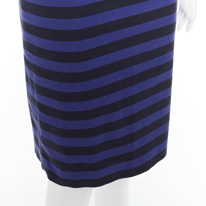 PRADA blue black striped back slit waist darts pencil skirt IT38 S