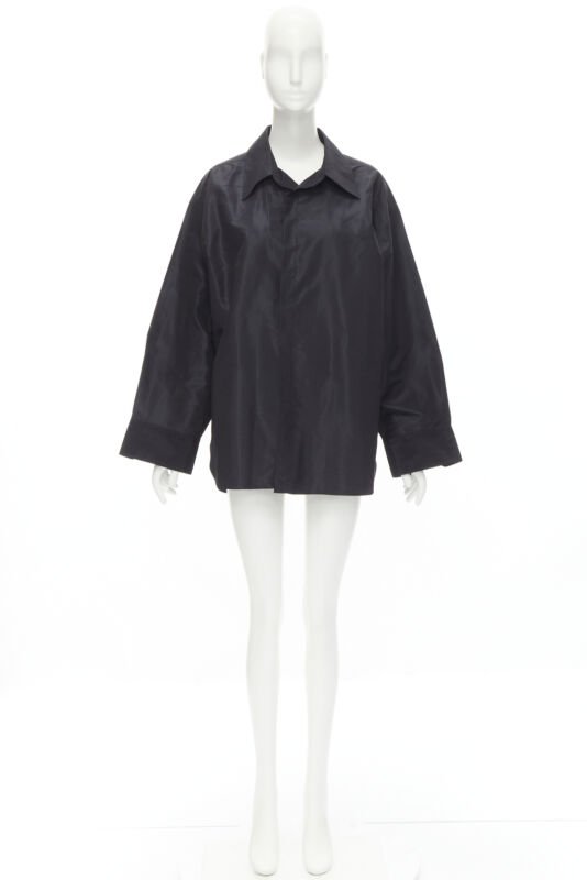 JOHN GALLIANO Vintage black acetate silk blend stiff buttonless shirt M