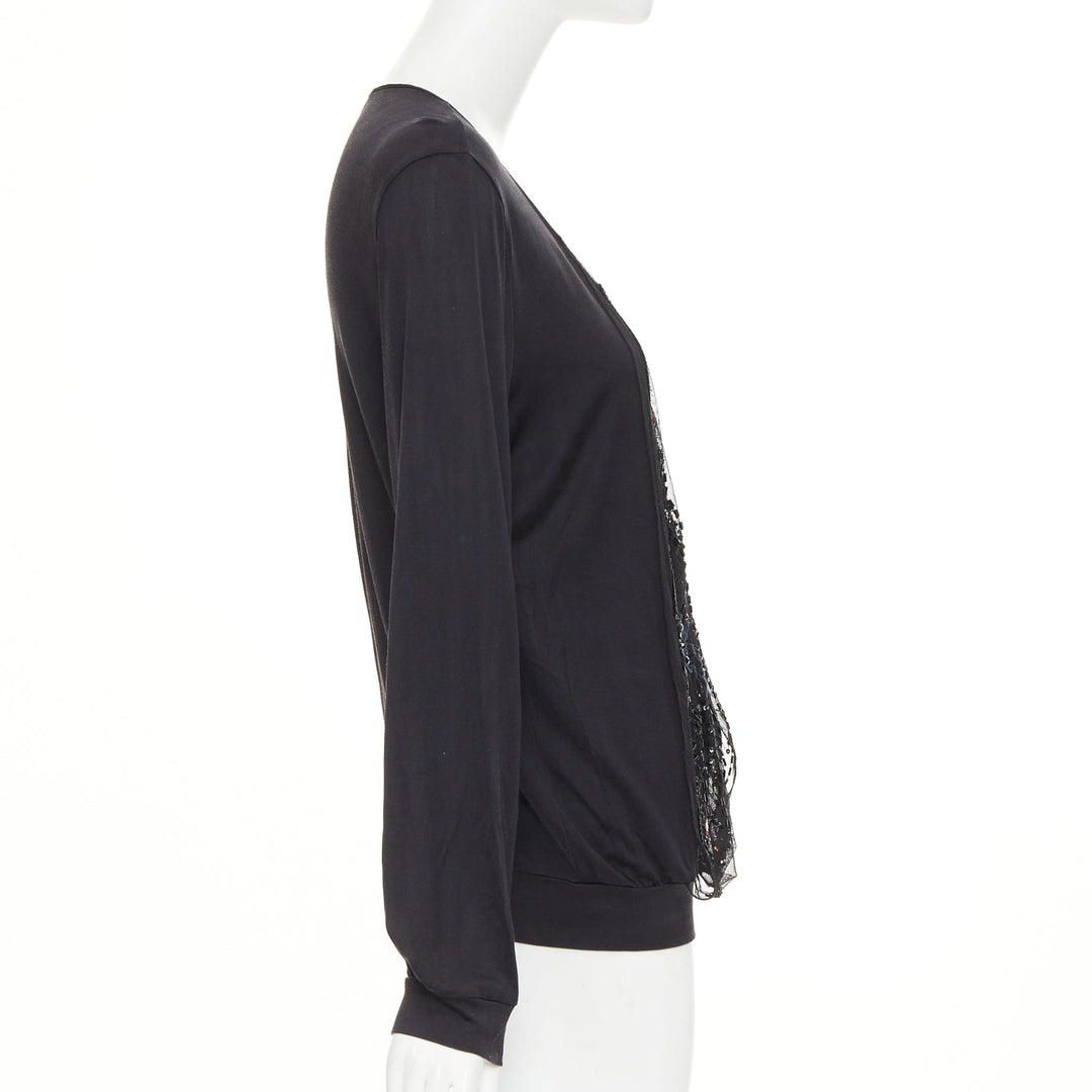 CHRISTIAN LACROIX Vintage 2004 sheer beaded butterfly v neck long sleeve top XL