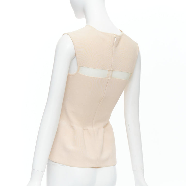 GIAMBATTISTA VALLI nude cotton sheer panel peplum top XXS