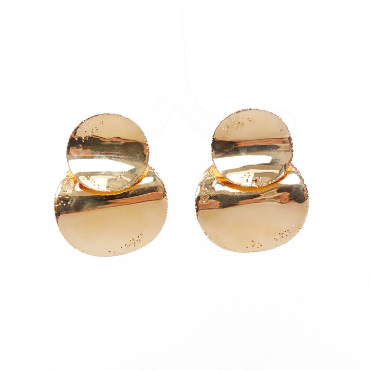 rare OLD CELINE Phoebe Philo mirrored gold tone hammer petal pin earrings Pair
