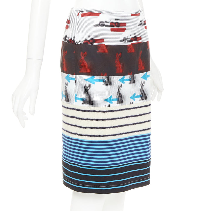 PRADA 2015 Rabbit Trick Race Car graphic stripe knit patchwork skirt IT40 S