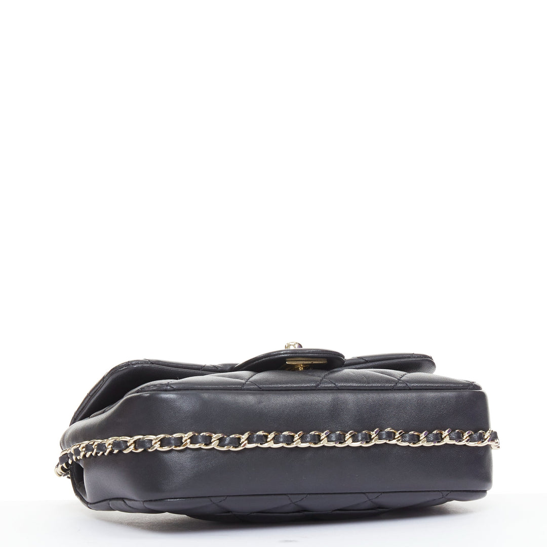 CHANEL 2019 My Precious Pearls Mini Flap Bag black lambskin crossbody bag