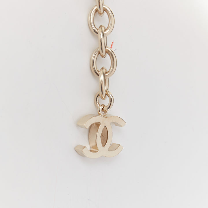 CHANEL B18A black yellow blue glassbead gold hardware CC charm collar necklace