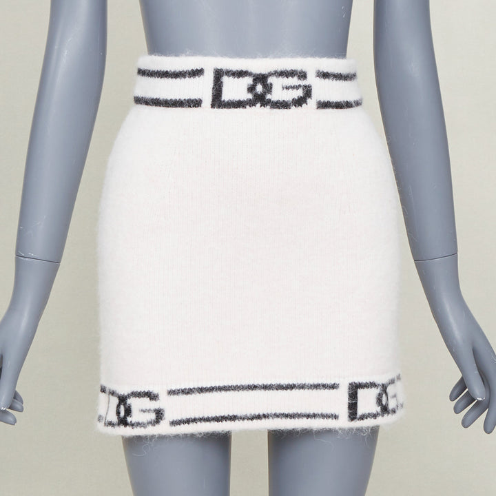 DOLCE GABBANA 2022 DG Knitted Skirt white alpaca cashmere logo skirt IT38 XXS