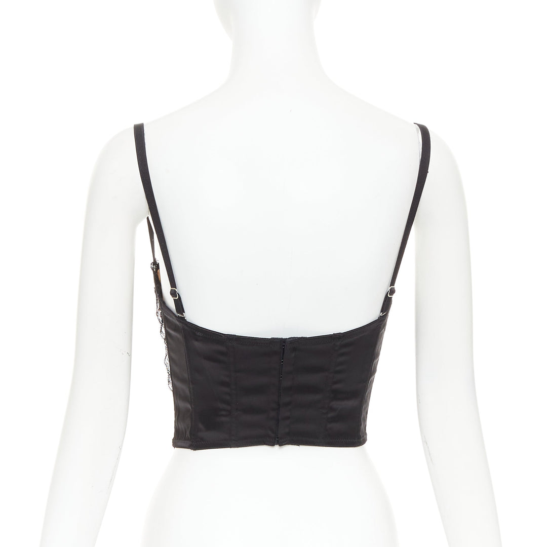 GUCCI 2022 Runway Aria black beige GG monogram net lace corset bustier top M