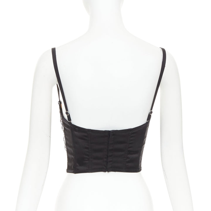 GUCCI 2022 Runway Aria black beige GG monogram net lace corset bustier top S