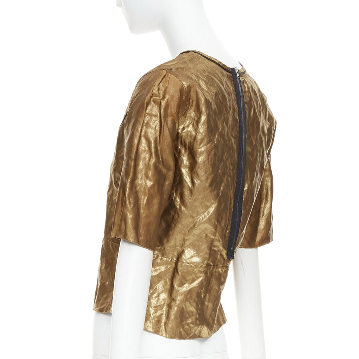 MARNI 2010 metallic gold coated black piped boxy half sleeved cropped top IT40 S