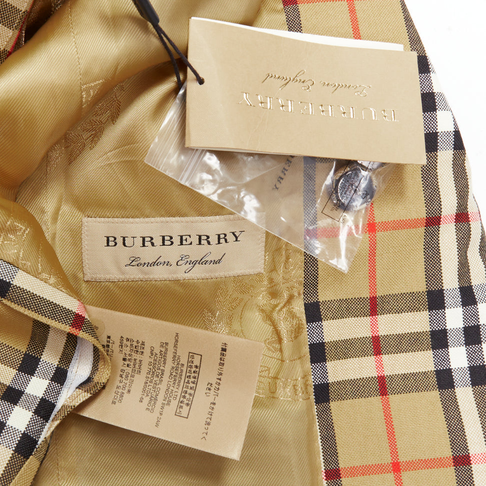 BURBERRY 100% wool brown House Check single breasted blazer jacket IT36 XXS