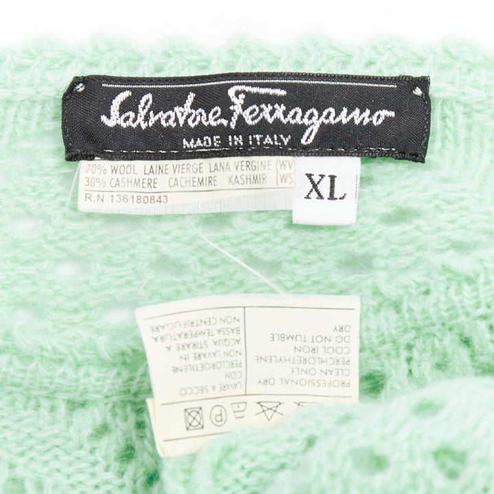 SALVATORE FERRAGAMO green virgin wool cashmere tie belt knit sweater XL