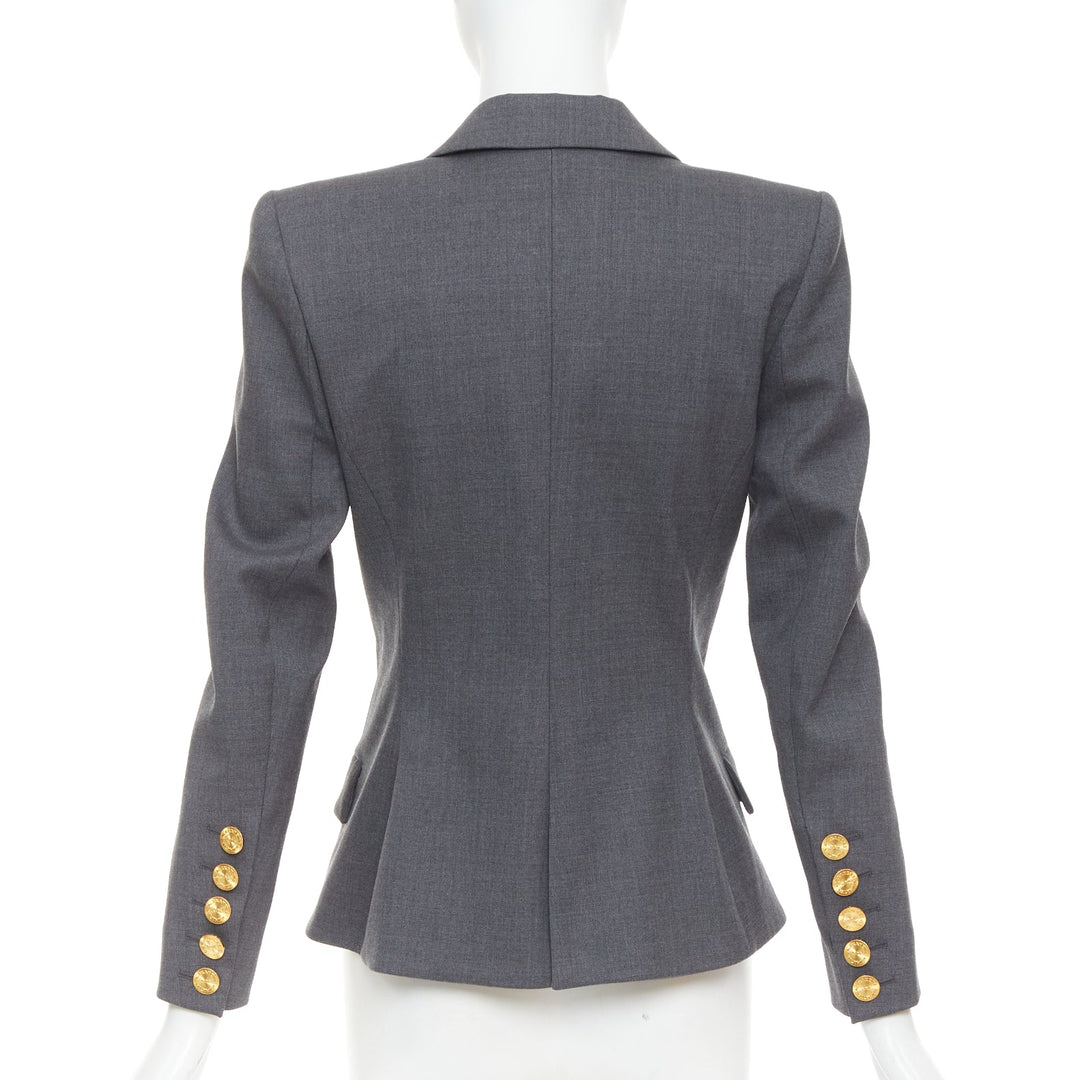 ALEXANDRE VAUTHIER grey wool gold sunburst buttons double breasted blazer jacket