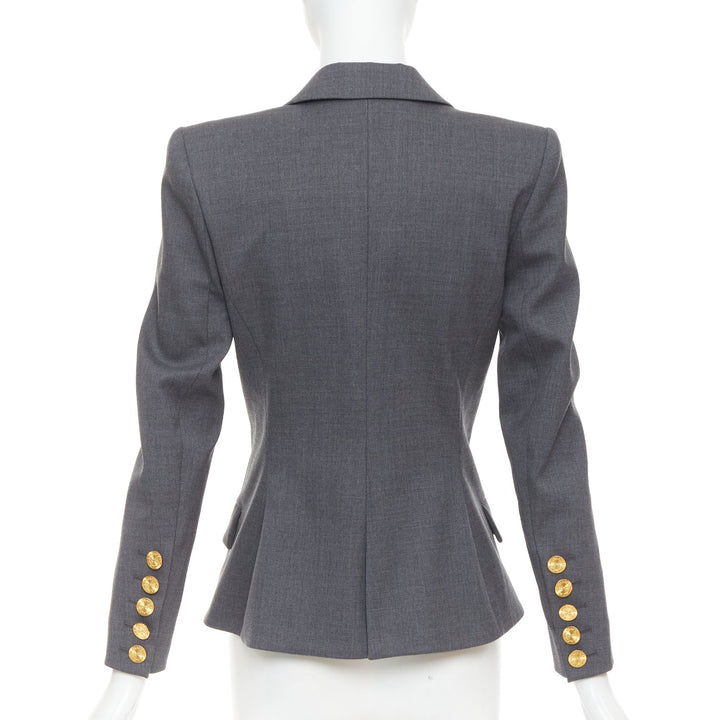 ALEXANDRE VAUTHIER grey wool gold sunburst buttons double breasted blazer jacket