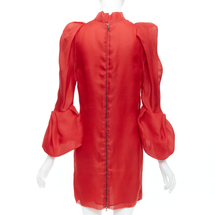 LANVIN 2011 Runway 100% silk red puff sleeve mini dress FR34 XS