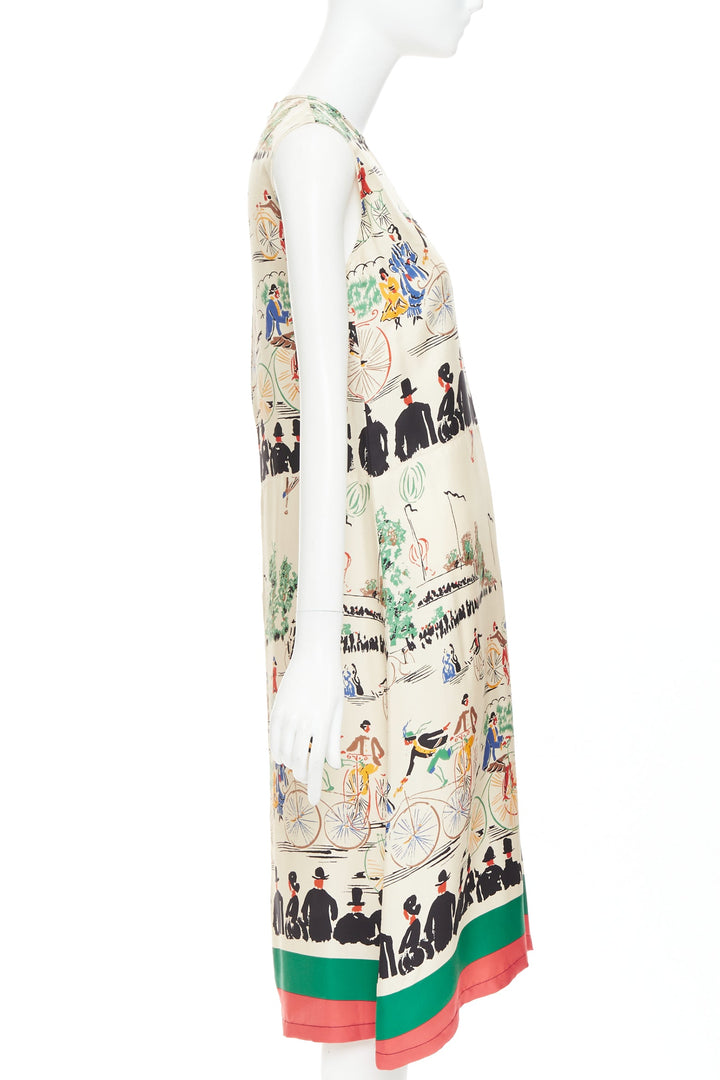 rare CELINE Phoebe Philo cream multicolor mulberry silk cyclist dress FR38 M