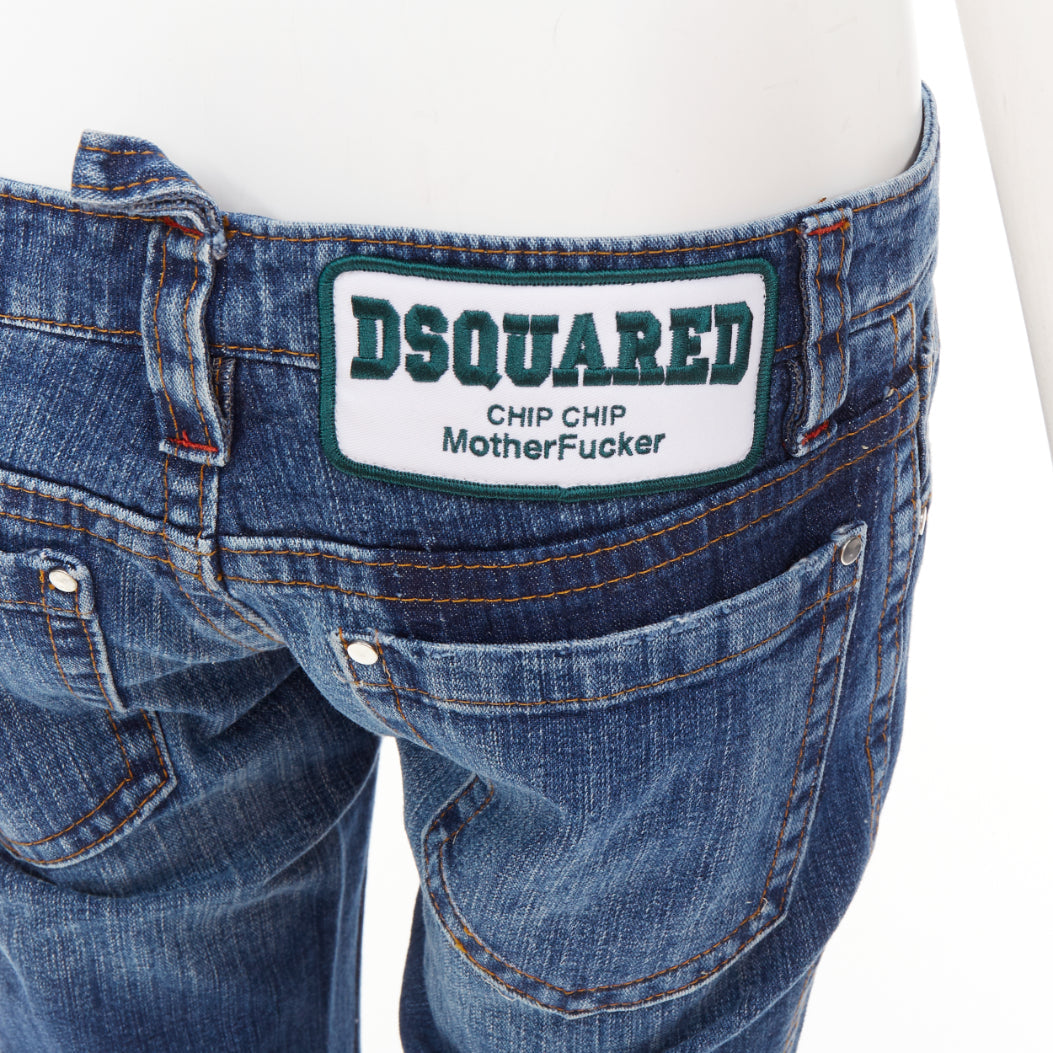 DSQUARED2 2004 Runway Chip Chip washed denim patch reworked bootcut jeans IT44 L