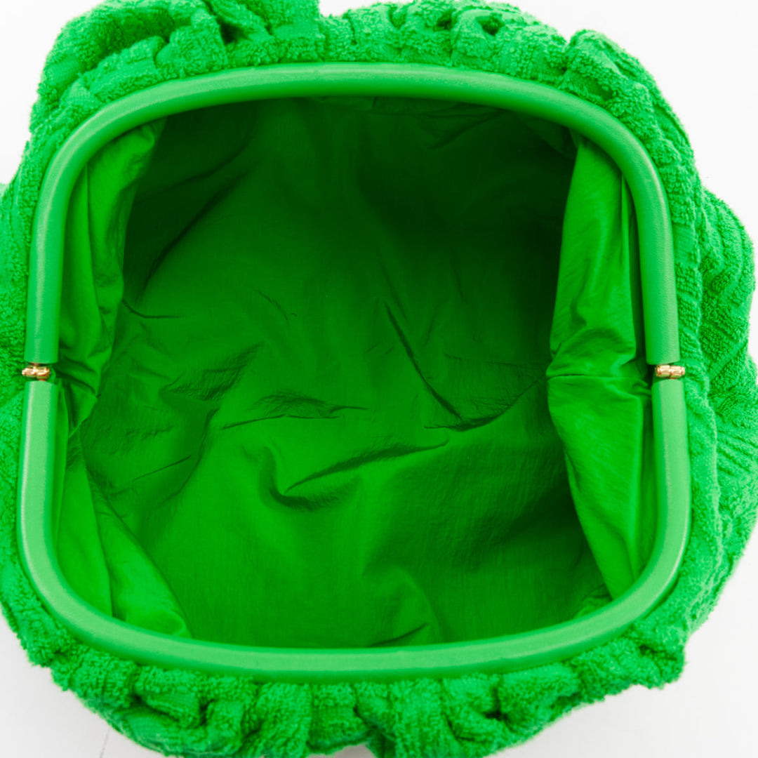 BOTTEGA VENETA 2021 The Pouch green Intrecciato terrycloth frame clutch bag