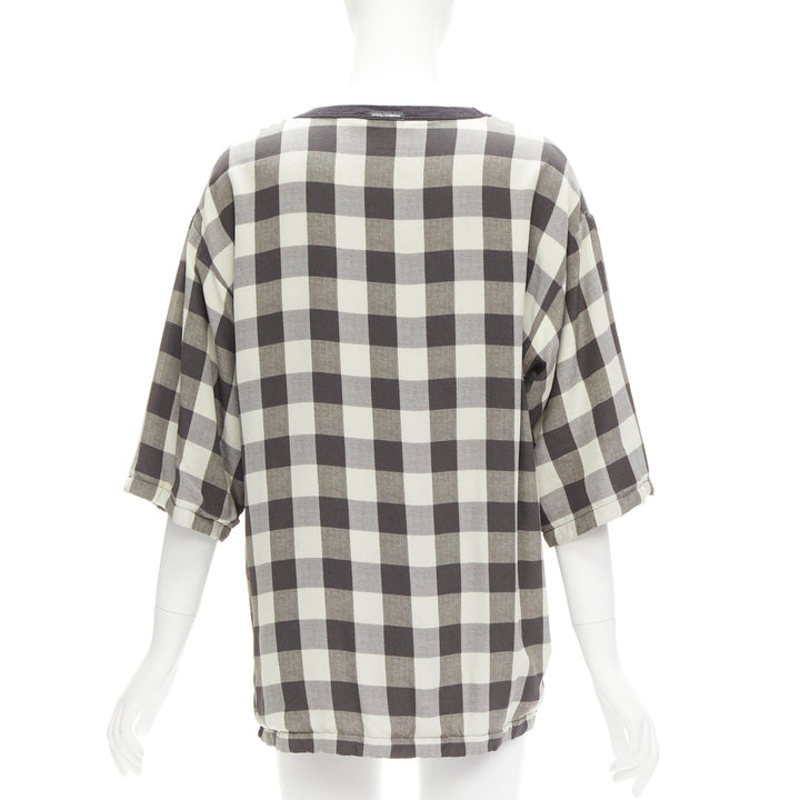 DOLCE GABBANA 100% silk pinup girl print checkered boxy tshirt top IT44 L
