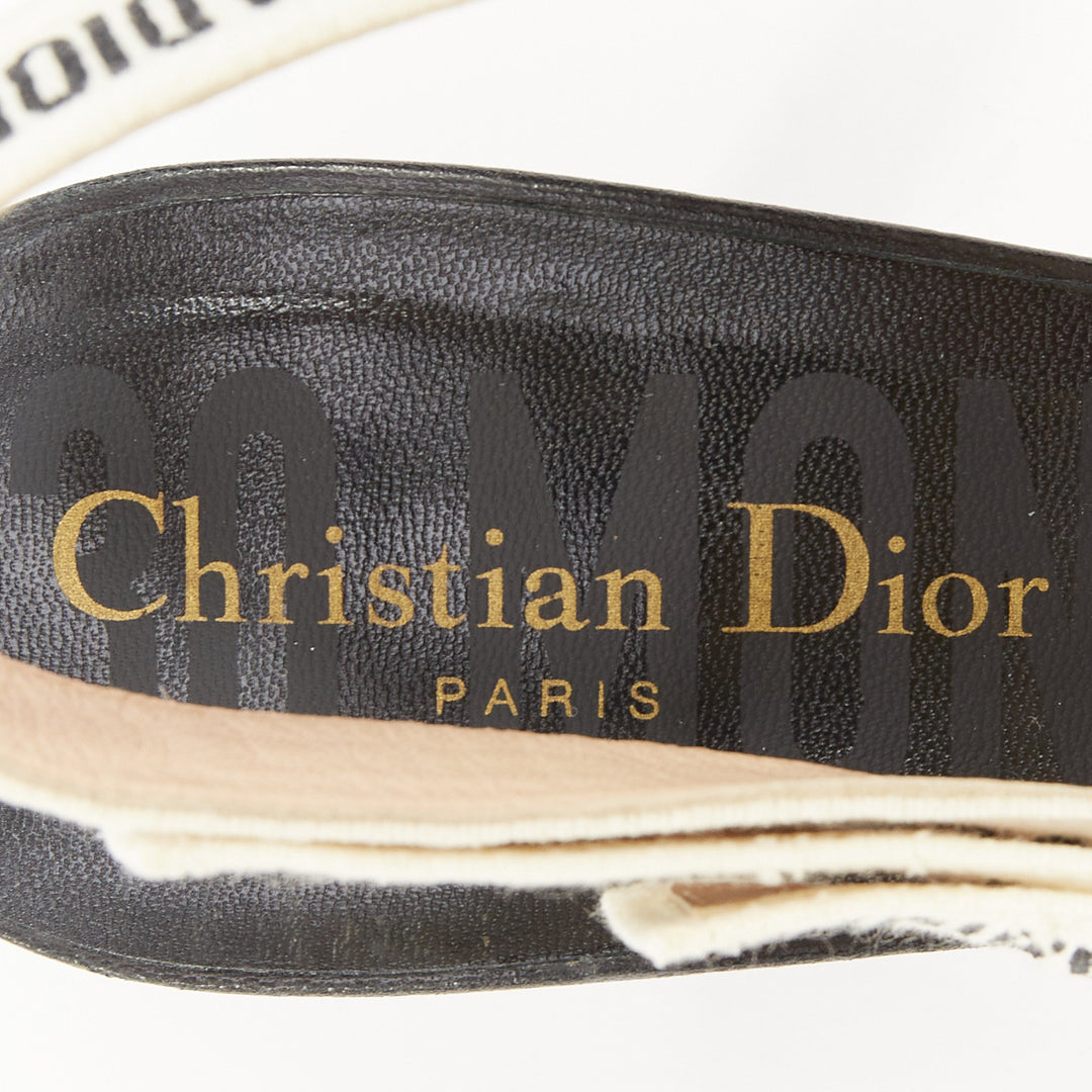 CHRISTIAN DIOR 2019 J'Adior black white houndstooth Ribbon sling pumps EU37.5D