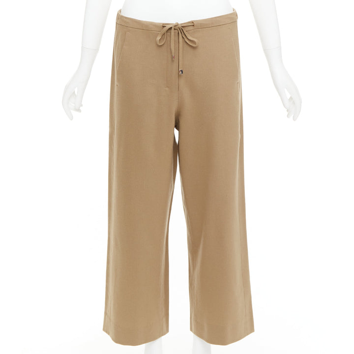 MAX MARA ' camel virgin wool blend drawstring waist wide leg cropped pants 32"