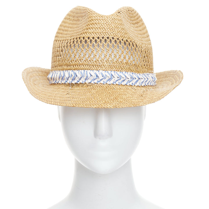 COMME DES GARCONS SHIRT 100% vegetable straw tan ribbon trim fedora hat