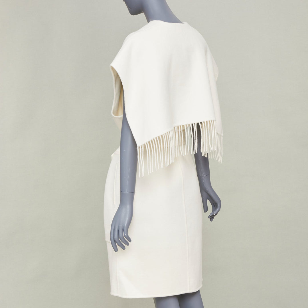 ERMES ivory 100% double face cashmere open cap sleeve belted robe coat FR36 S
