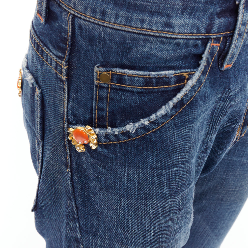 DSQUARED2 Vintage orange crab button logo blue denim cropped jeans IT38 XS