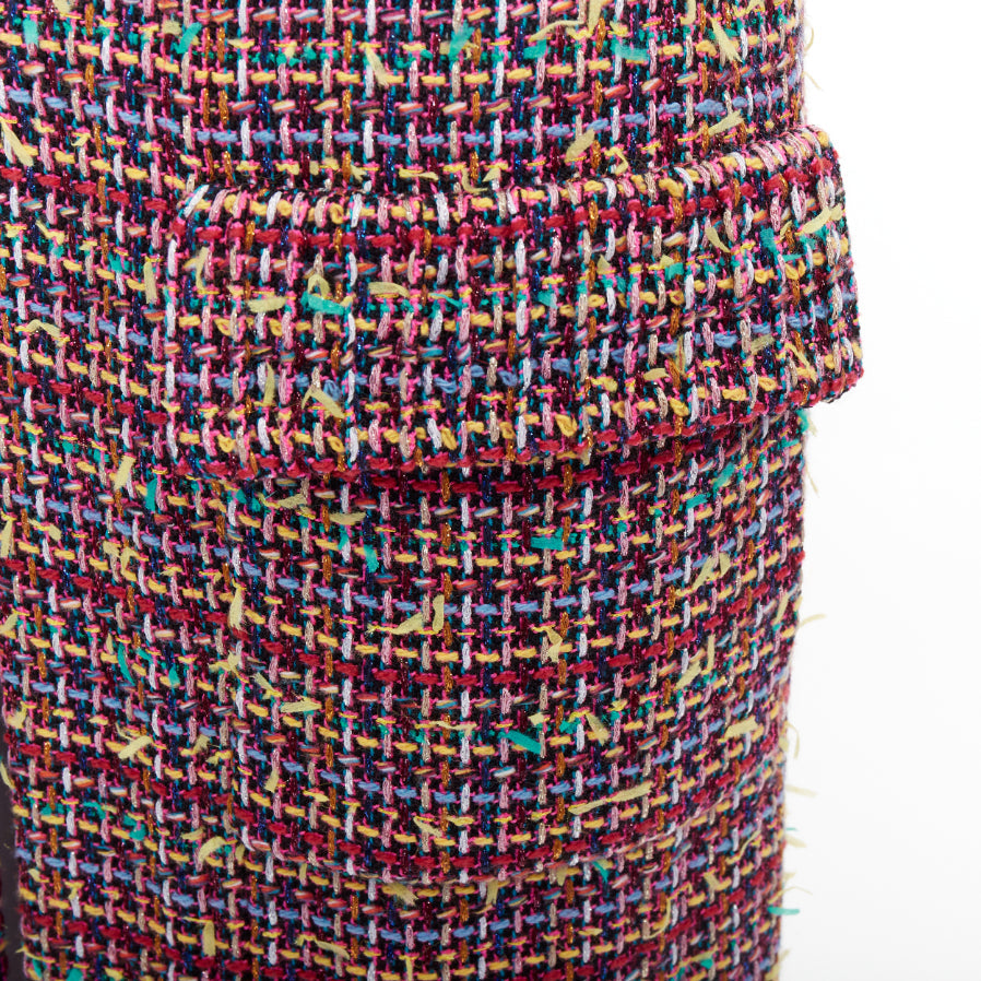 CHANEL 23A Runway multicolor wool blend tweed flap pockets long coat FR36 S