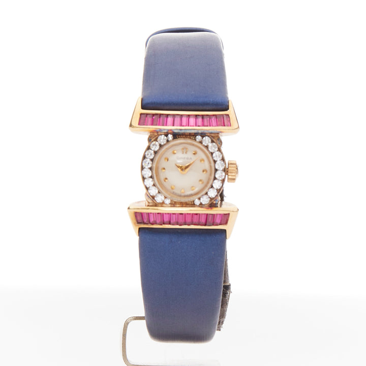 OMEGA Vintage diamond ruby blue satin cocktail watch