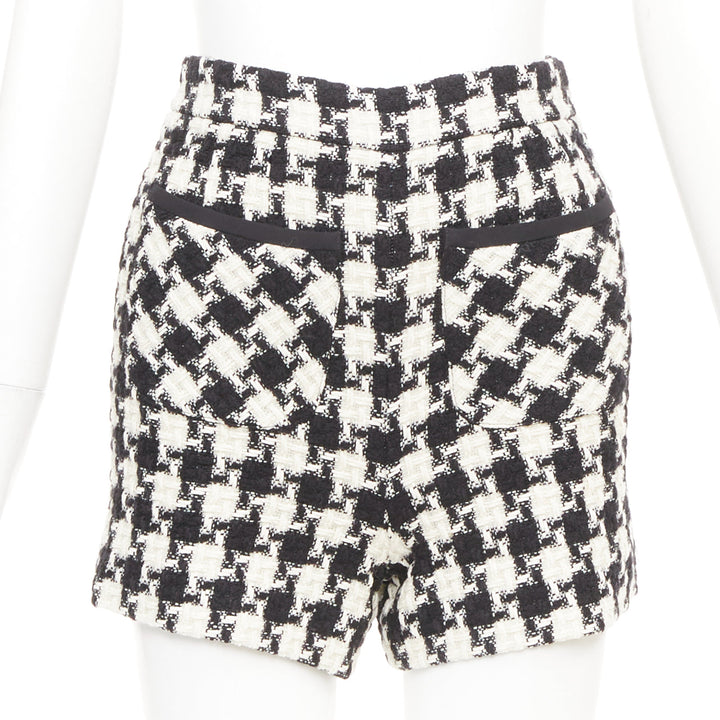 VALENTINO 2024 black white houndstooth tweed slash pocket shorts IT 36 XXS