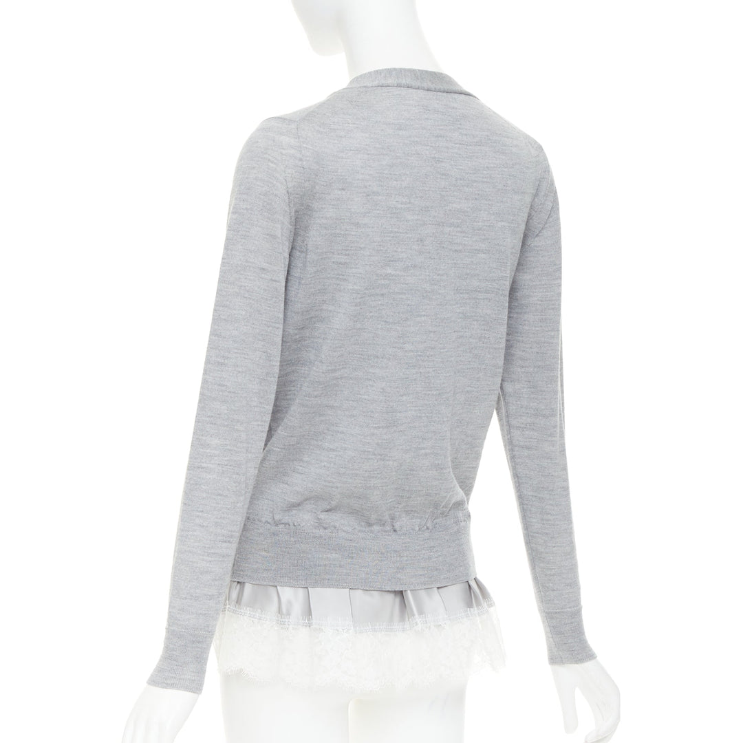 SACAI 2012 grey wool white sequin lace ruffle scallop hem cardigan JP1 S