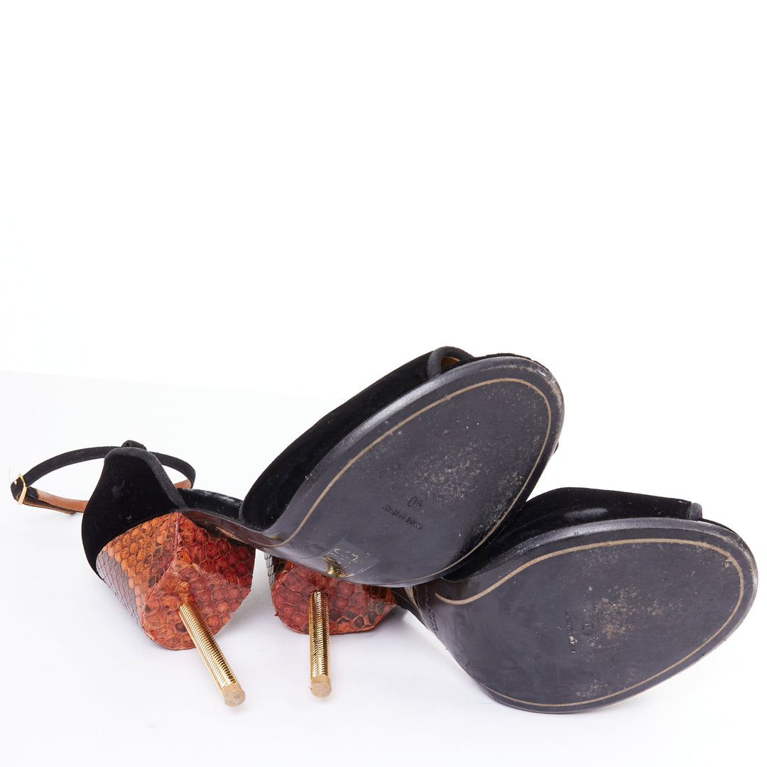 GIVENCHY Matilda black velvet brown snake leather metal pin heel sandal EU40