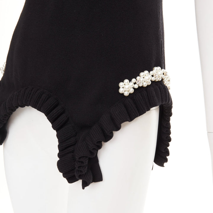 SIMONE ROCHA black knit pearl crystal embellished ruffled sweater vest M