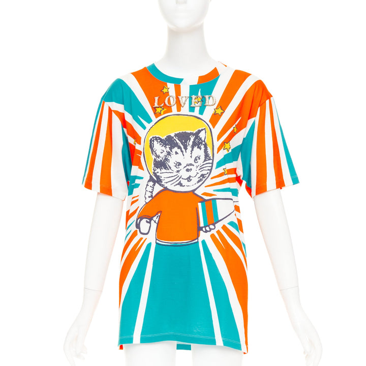 GUCCI 2017 LOVED Space Cat Astronaut embroidered beaded orange blue t-shirt S